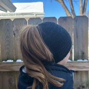 Cozy Black Crochet Messy Bun Hat
